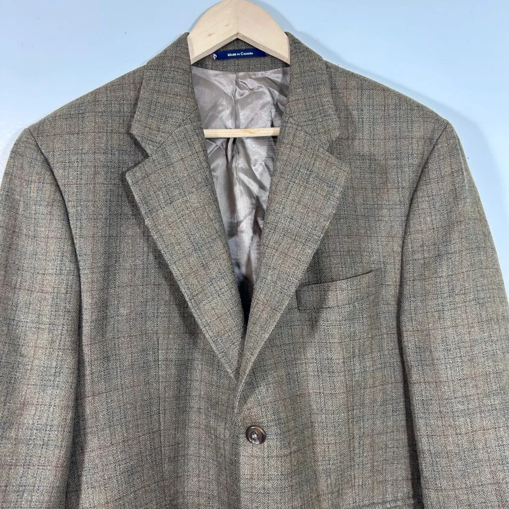 Chaps Ralph Lauren Brown Plaid Lambswool Sport Coat Blazer 42S Made in Canada